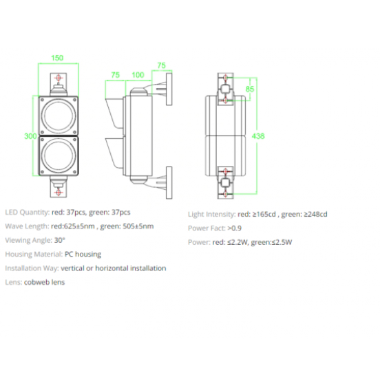 Luksofors 100 mm LED divsekciju